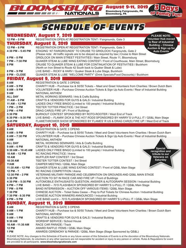 2019 Schedule of Events Bloomsburg Nationals